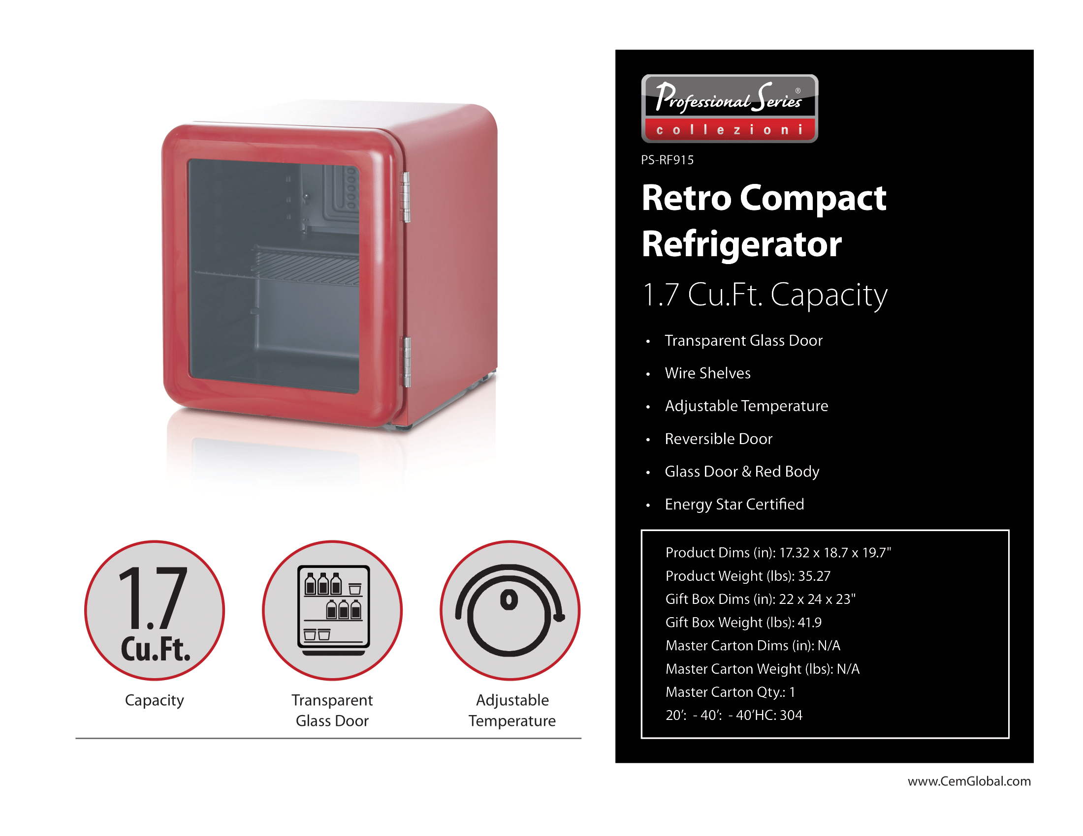 Retro Compact Refrigerator 1.7 Cu.Ft.